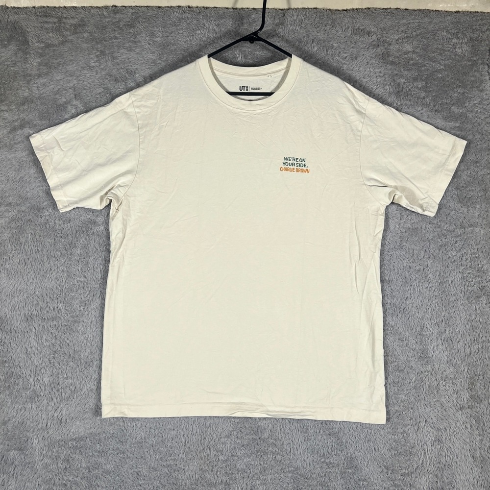 Uniqlo Peanuts T-Shirt Mens XL Cream Charlie Brown Graphic Tee 341-477342